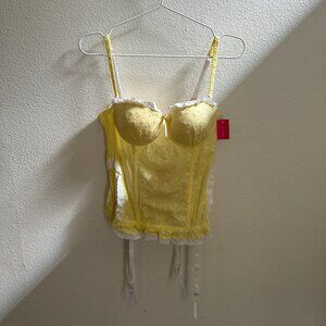 Blush lingerie, yellow eyelet corset & panty set, size L